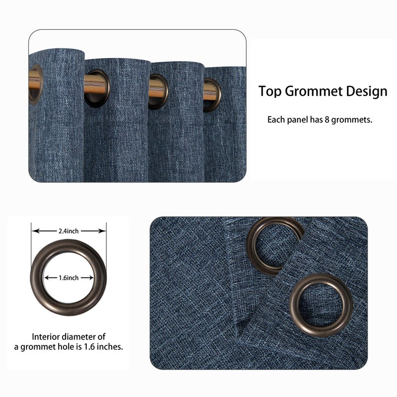 LORDTEX Linen Look Textured Blackout Curtains with Thermal Insulated Liner - Heavy Thick Grommet Window Drapes for Bedroom, 50 x 84 Inches, Blue, Set of 2 Panels - Image 2
